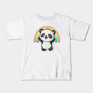 Cute Cartoon Panda Rainbow Colourful Funny Kawaii Kids T-Shirt